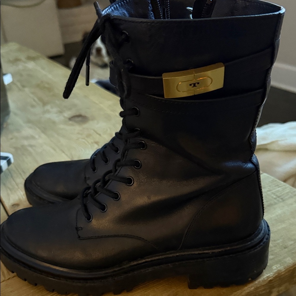 Tory Burch Black Leather Combat Boots